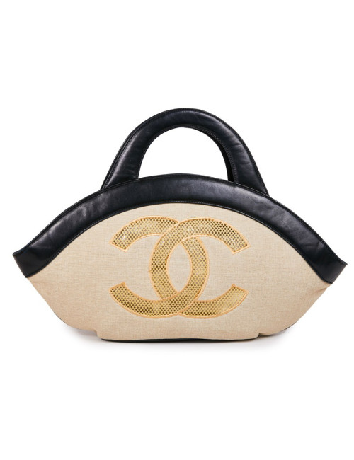 Sac CHANEL beige et cuir noir