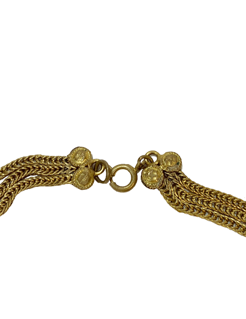 Sautoir chaines dorées et perles noires