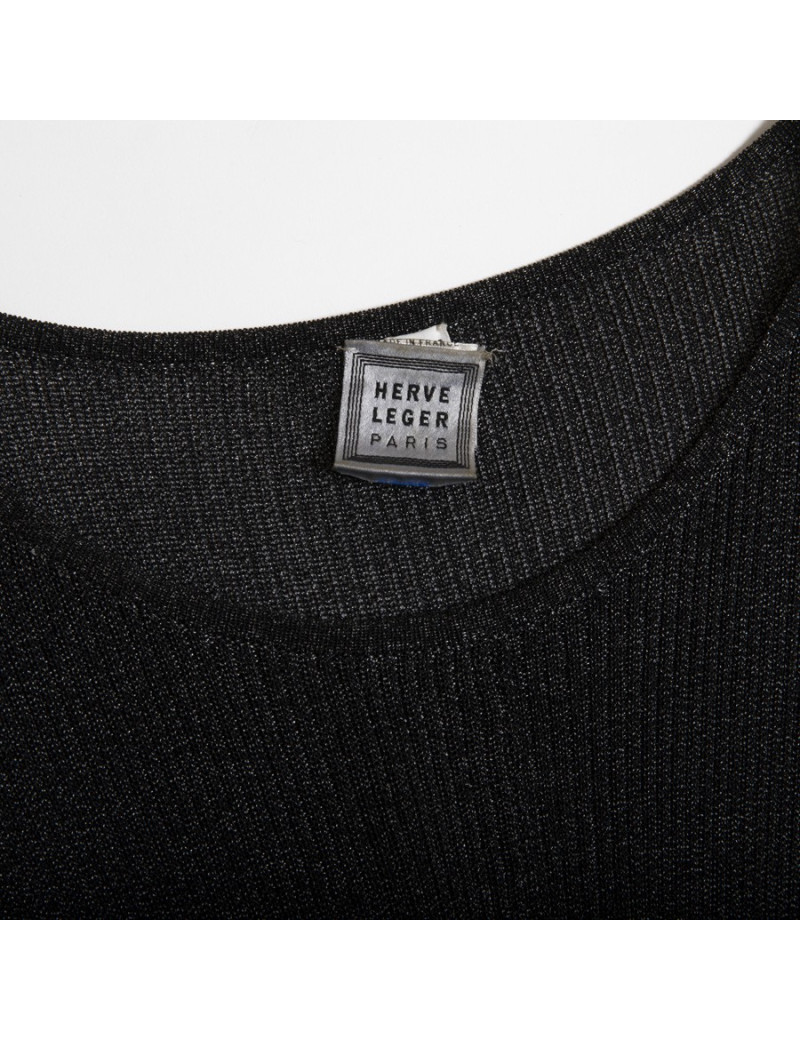 Robe longue  HERVE LEGER  tricot gris brillant