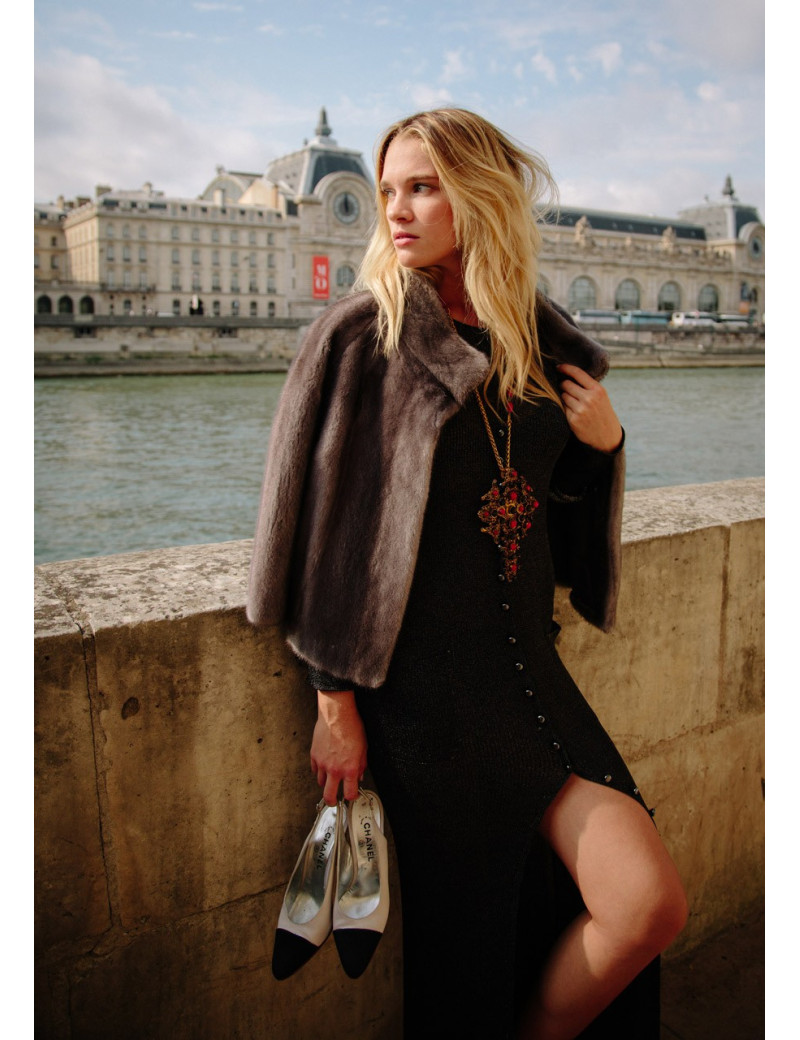 Robe longue  HERVE LEGER  tricot gris brillant