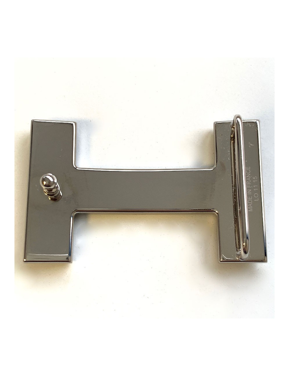 Boucle de ceinture  "H" HERMES métal argent brossé
