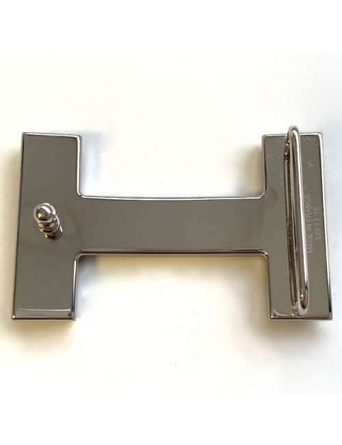 Boucle de ceinture  "H" HERMES métal argent brossé