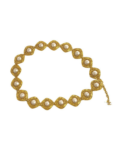 Ceinture CHANEL vintage métal doré et perles