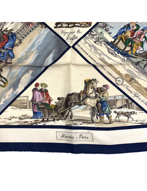 Carré 90 x 90 HERMES soie 100% "Voyage en Russie" 