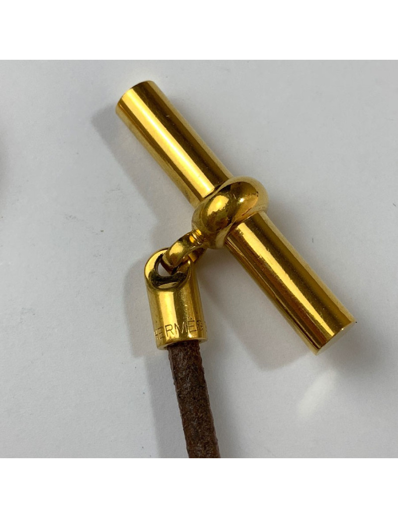 Collier HERMES Glénan cuir marron et bijouterie dorée