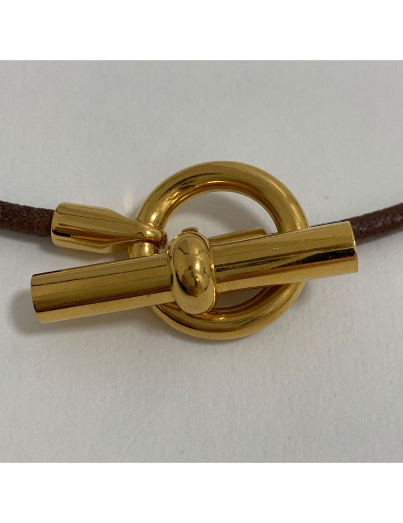 Collier HERMES Glénan cuir marron et bijouterie dorée