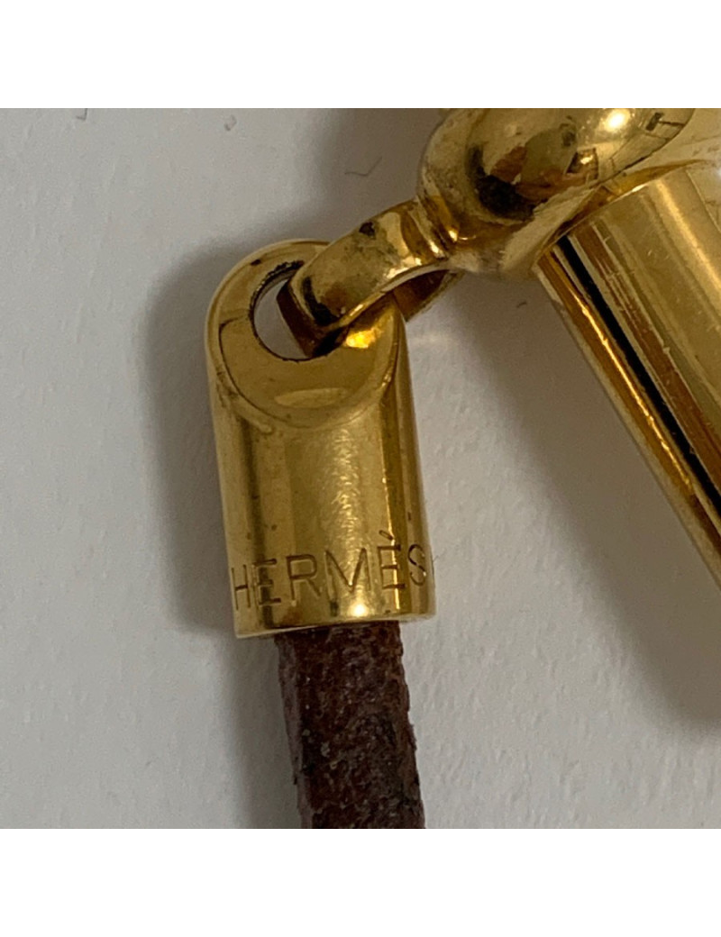 Collier HERMES Glénan cuir marron et bijouterie dorée