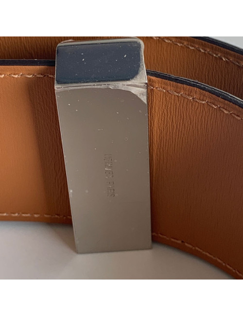 Ceinture HERMES collier de chien étain en cuir epsom 