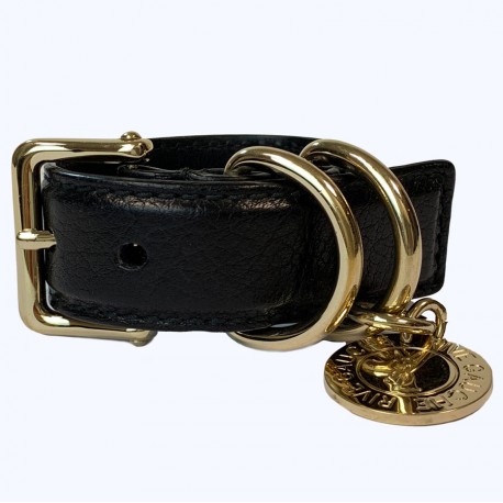 Bracelet YVES SAINT LAURENT cuir noir et bijouterie dorée 