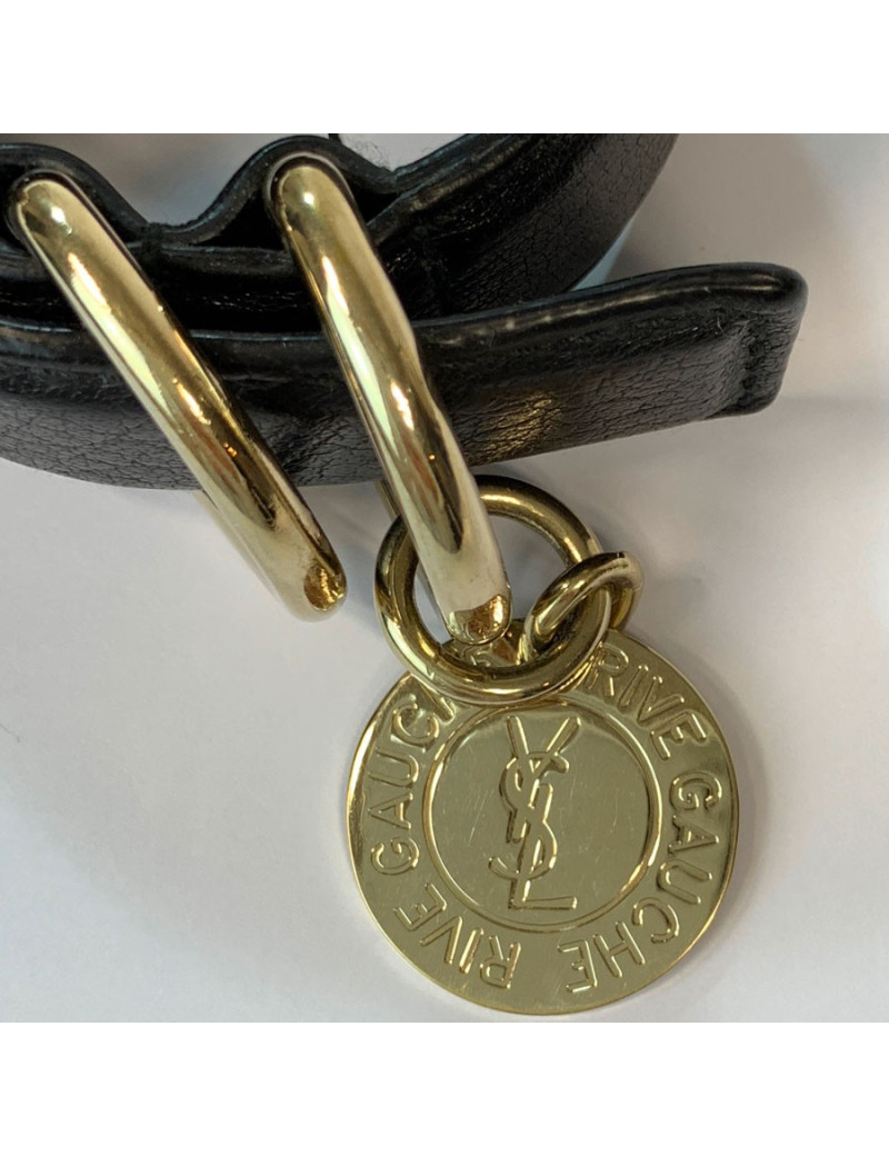 Bracelet YVES SAINT LAURENT cuir noir et bijouterie dorée 