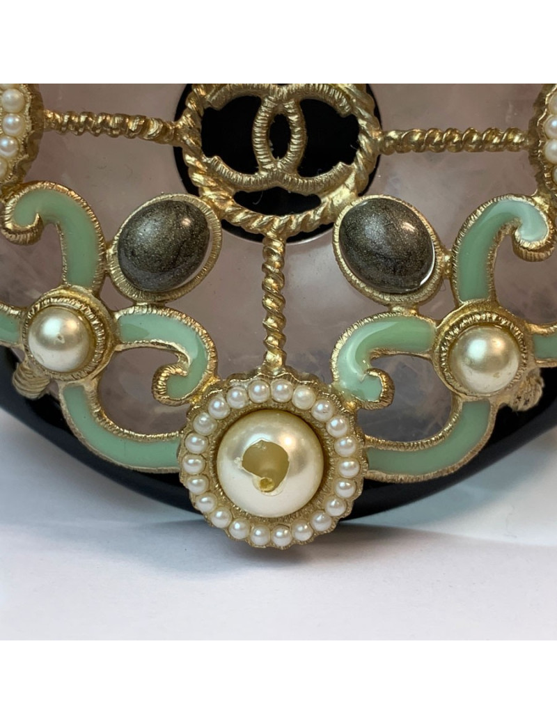  Manchette CHANEL résine noire, verre et perles