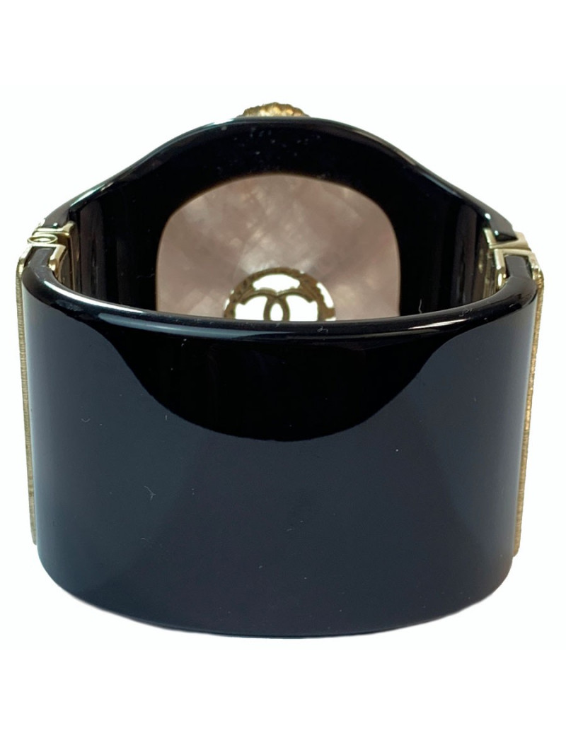  Manchette CHANEL résine noire, verre et perles