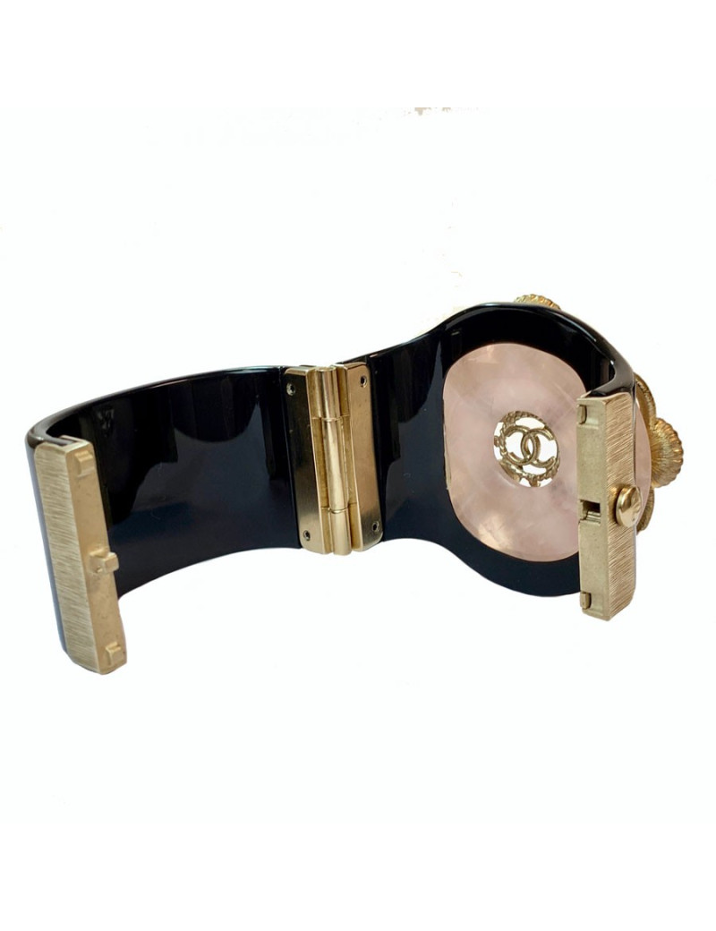  Manchette CHANEL résine noire, verre et perles