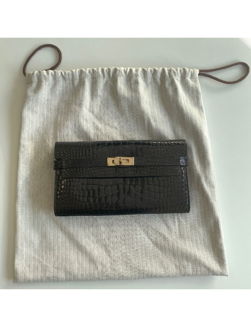 Portefeuille kelly HERMES alligator noir