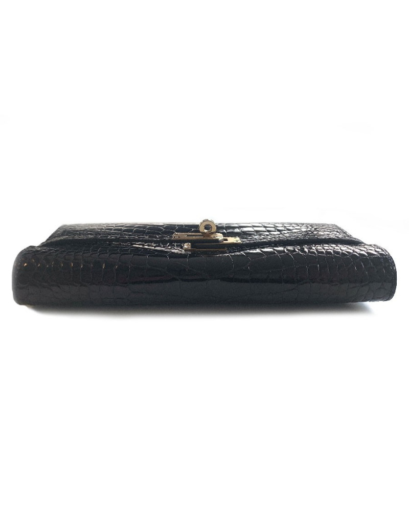 Portefeuille kelly HERMES alligator noir brillant