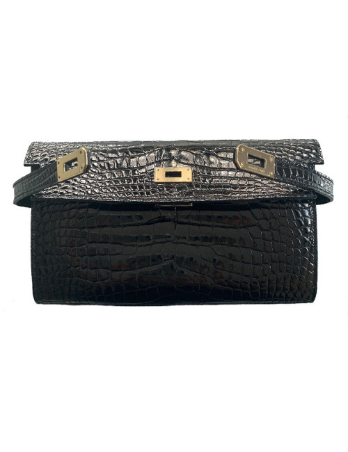Portefeuille kelly HERMES alligator noir
