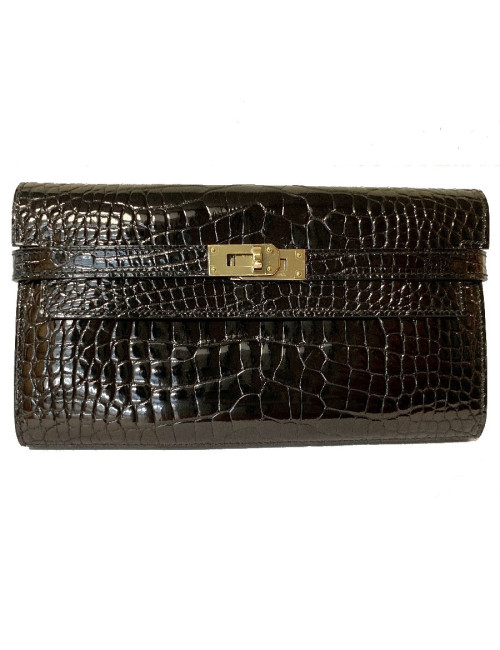 Portefeuille kelly HERMES alligator noir