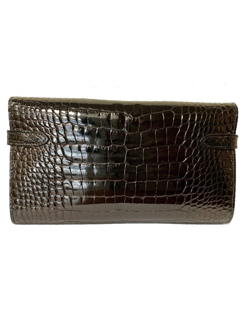 Portefeuille kelly HERMES alligator noir brillant