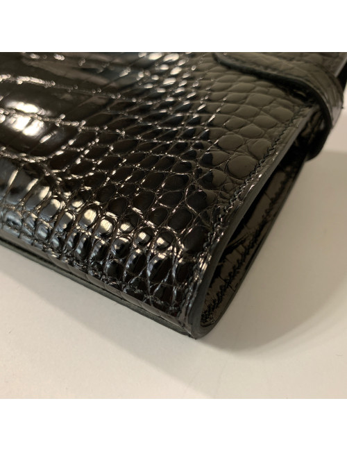 Portefeuille kelly HERMES alligator noir brillant