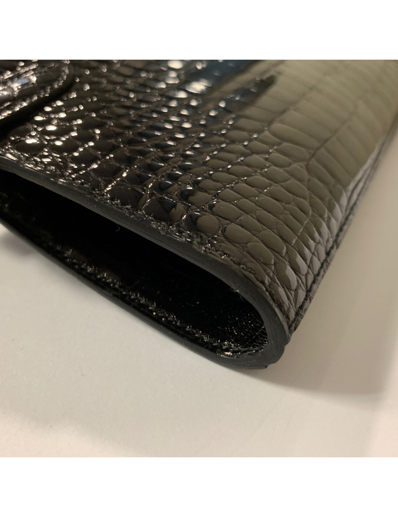 Portefeuille kelly HERMES alligator noir brillant