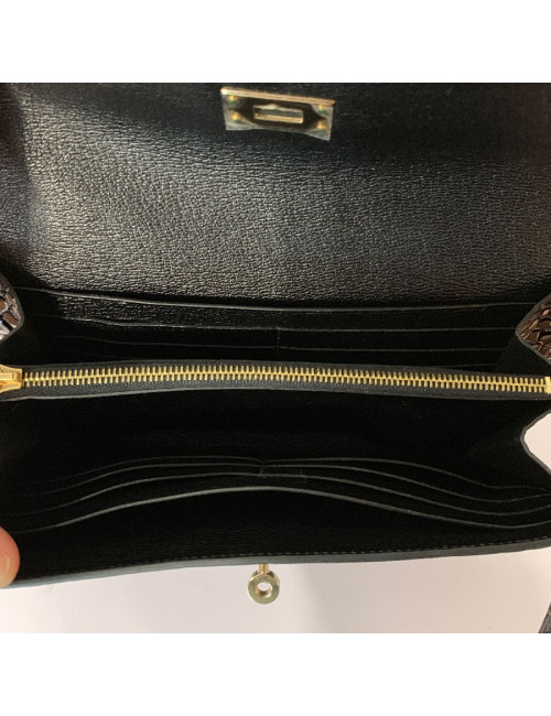 Portefeuille kelly HERMES alligator noir