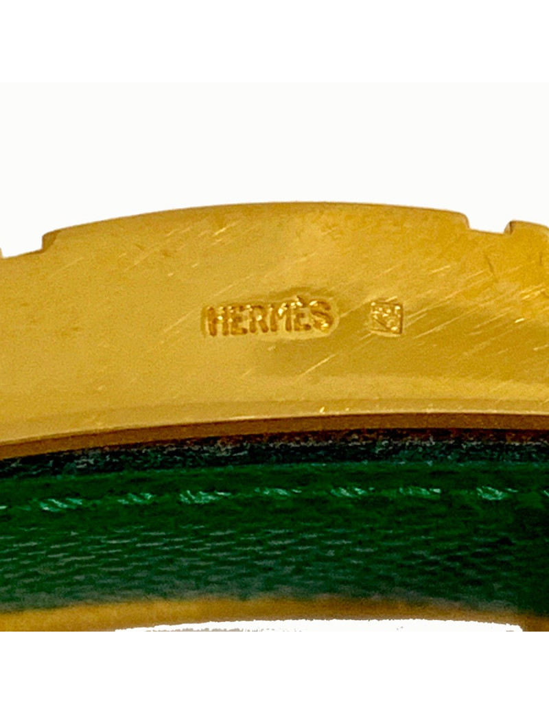 Ceinture T 84  HERMES réversible cuir epsom vert et jaune