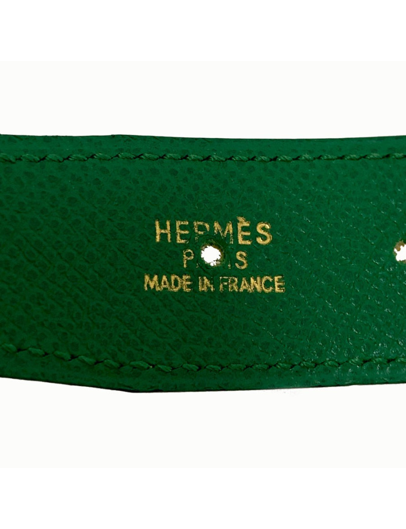 Ceinture T 84  HERMES réversible cuir epsom vert et jaune