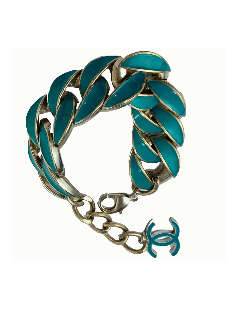 Bracelet CHANEL gourmette émaillée bleue