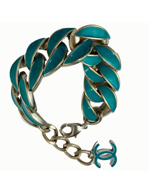 Bracelet CHANEL gourmette émaillée bleue