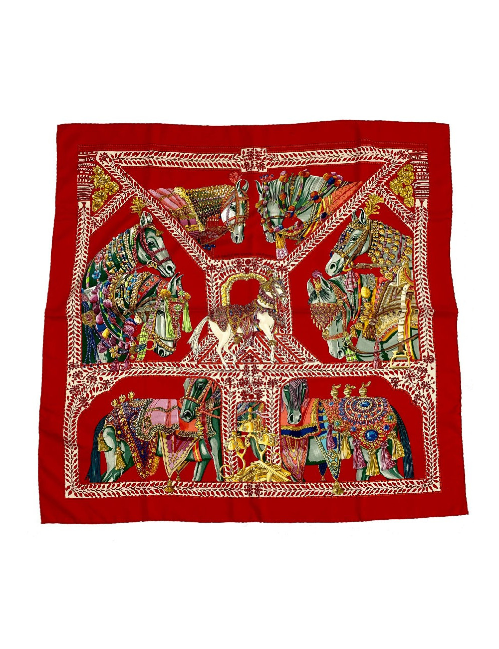 Carré HERMES "La danse du cheval Marwari" soie multicolore