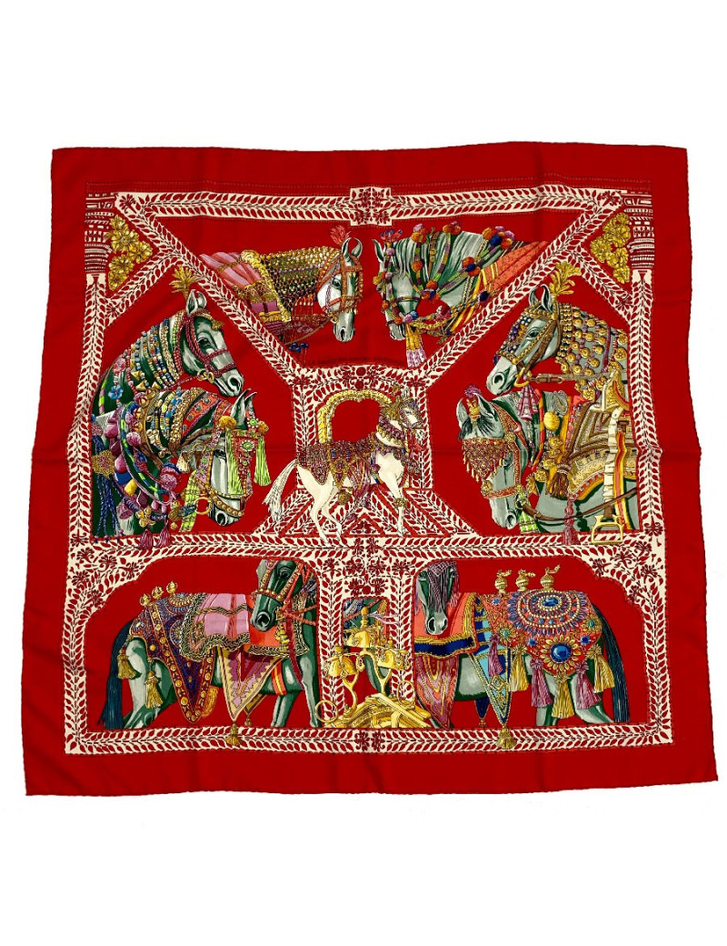 Carré HERMES "La danse du cheval Marwari" soie multicolore