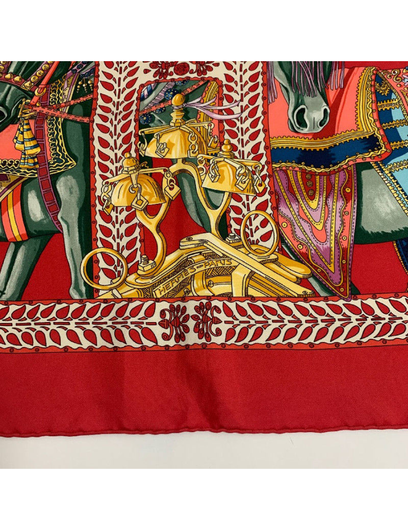 Carré HERMES "La danse du cheval Marwari" soie multicolore