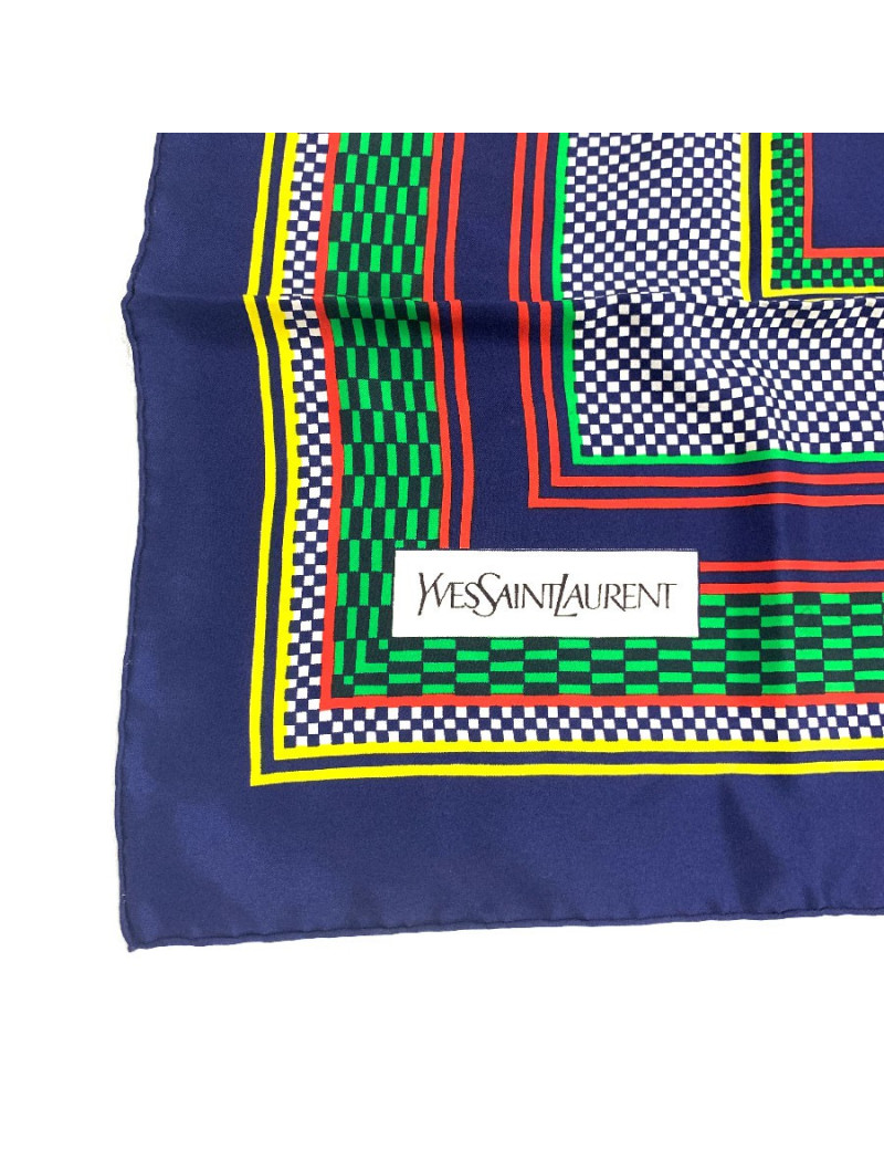 Carré YVES SAINT LAURENT vintage bleu à motifs