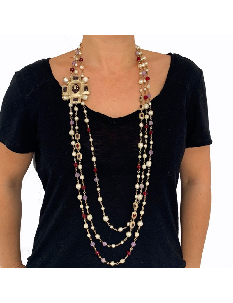 Sautoir CHANEL triple rangs multicolore