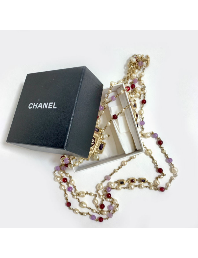 Sautoir CHANEL triple rangs multicolore