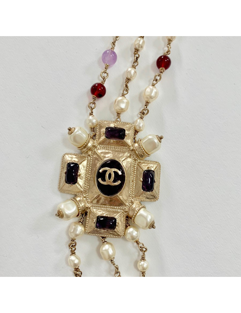 Sautoir CHANEL triple rangs multicolore