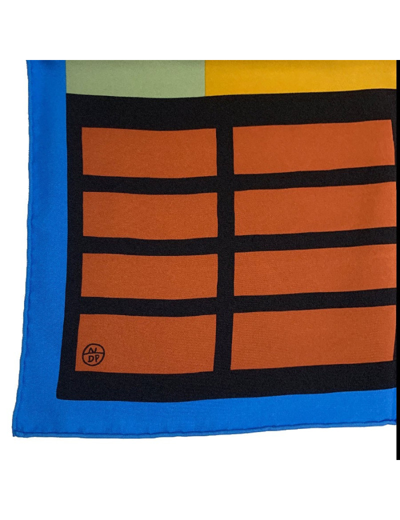 Carré HERMES Zeta de Nathalie Du Pasquier bleu ciel en soie