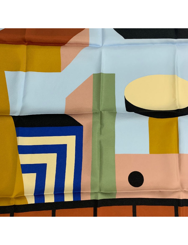 Carré HERMES Zeta de Nathalie Du Pasquier bleu ciel en soie