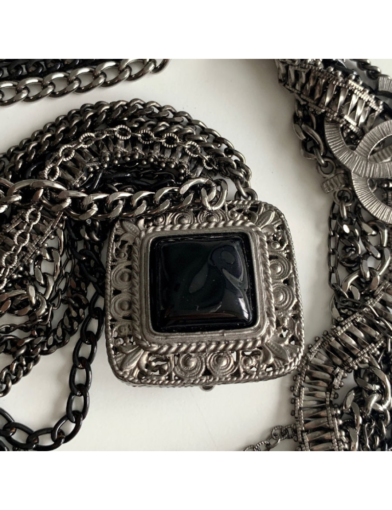 Ceinture CHANEL chaine en métal ruthénium et résine noire
