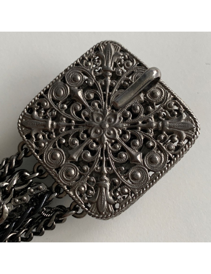 Ceinture CHANEL chaine en métal ruthénium et résine noire