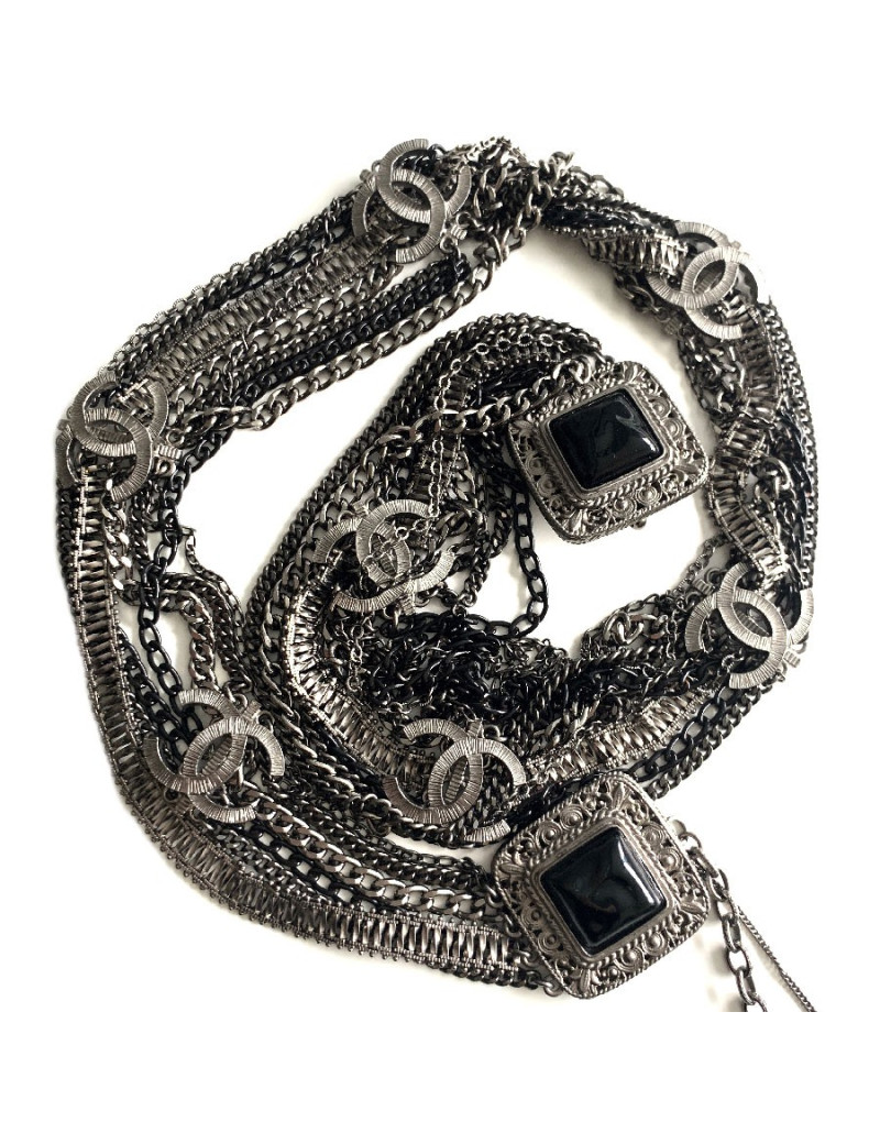 Ceinture CHANEL en chaines métal ruthénium