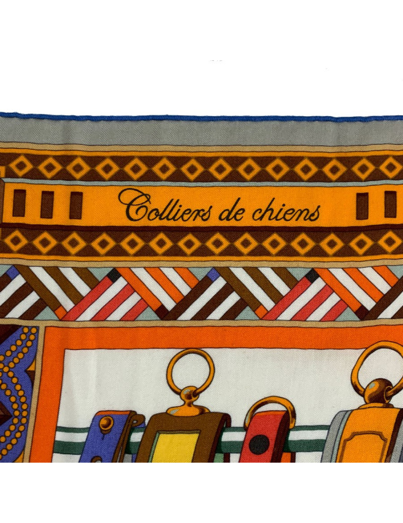 Chale HERMES Colliers de chiens en cachemire et soie orange