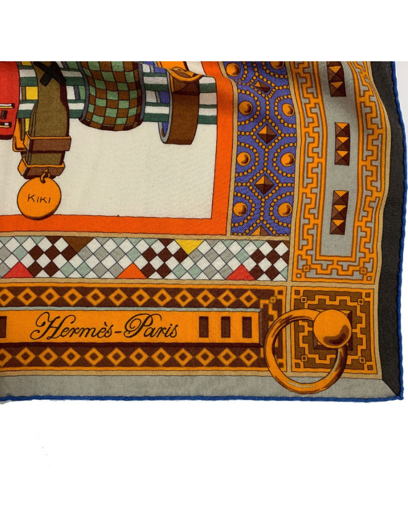 Chale HERMES Colliers de chiens en cachemire et soie orange