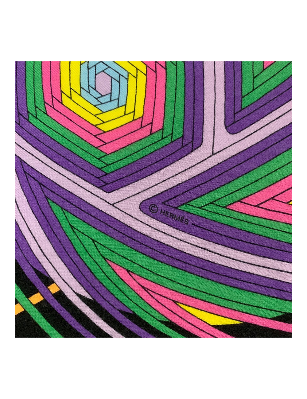Châle HERMES 'L'Art du Temari' en cachemire et soie jaune