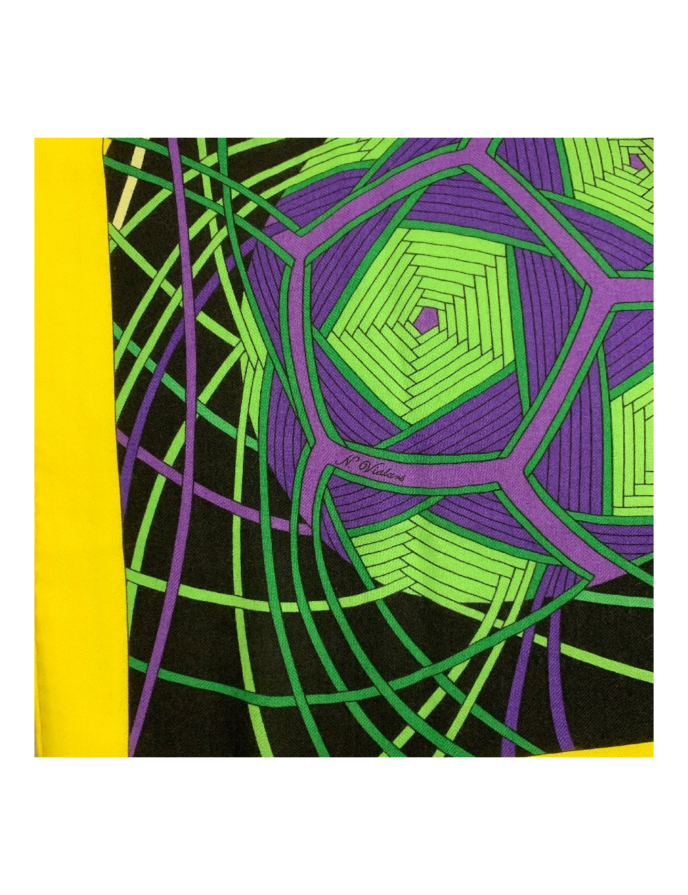 Châle HERMES 'L'Art du Temari' en cachemire et soie jaune