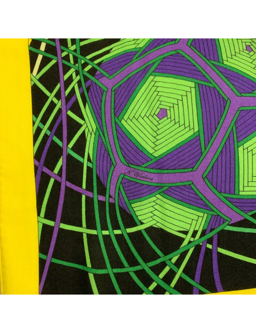 Châle HERMES 'L'Art du Temari' en cachemire et soie jaune