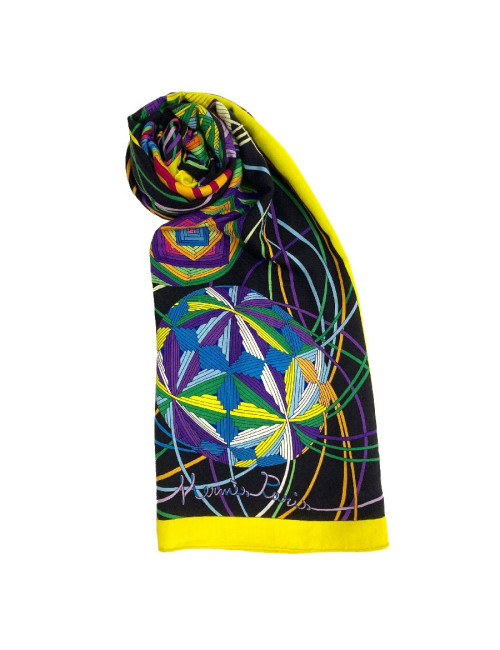 Châle HERMES 'L'Art du Temari' en cachemire et soie jaune