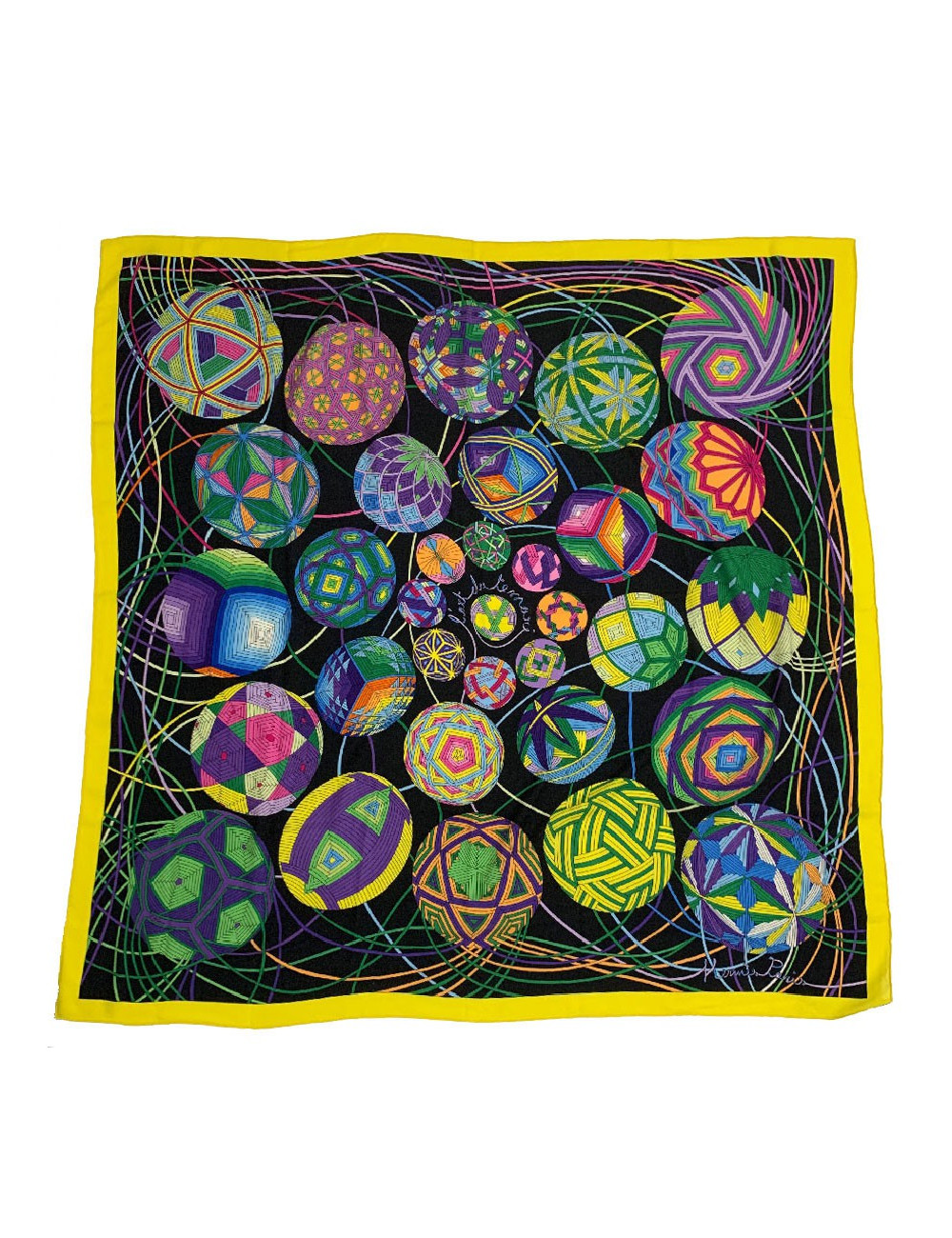 Châle HERMES 'L'Art du Temari' en cachemire et soie jaune