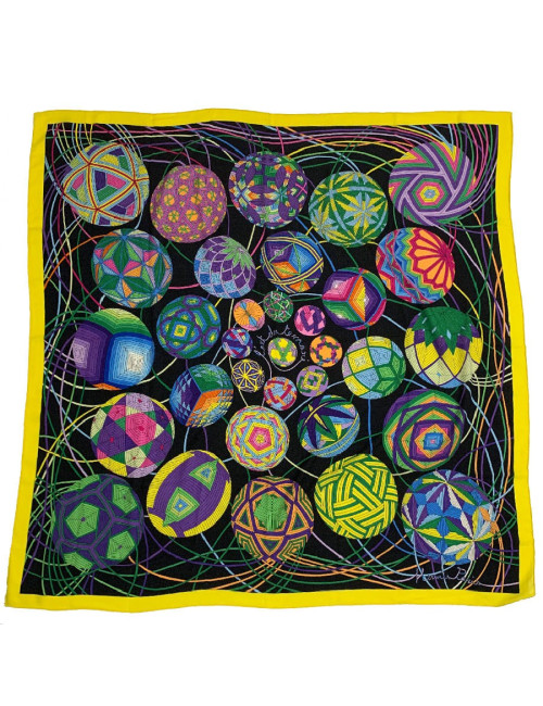 Châle HERMES 'L'Art du Temari' en cachemire et soie jaune