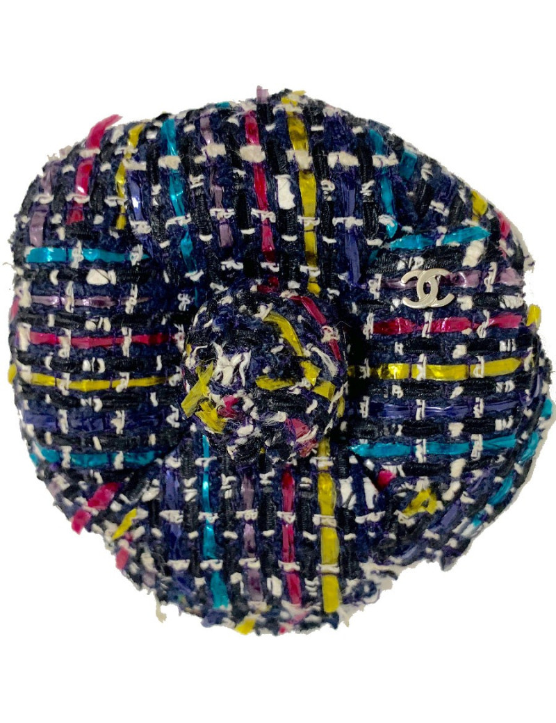 Broche camélia CHANEL  tweed multuicolore